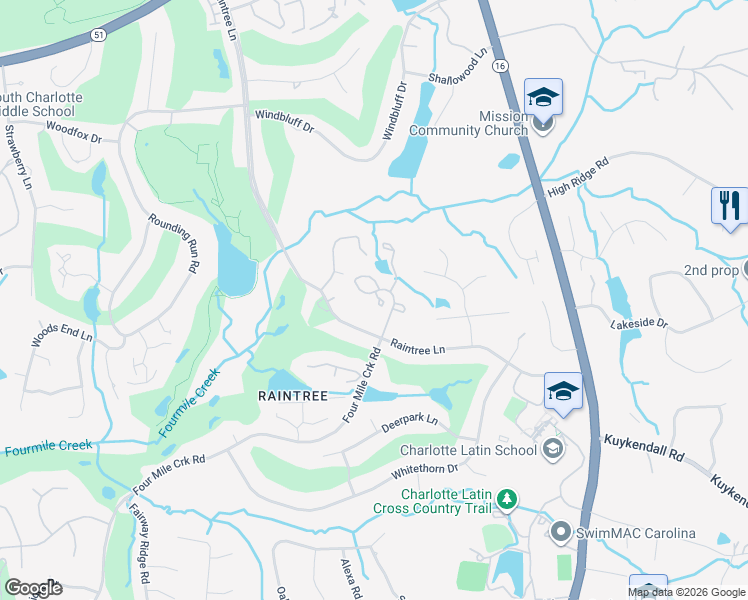 map of restaurants, bars, coffee shops, grocery stores, and more near 9200 4 Mile Creek Road in Charlotte