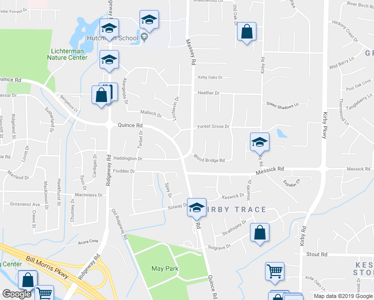 map of restaurants, bars, coffee shops, grocery stores, and more near 6349 Wood Bridge Road in Memphis