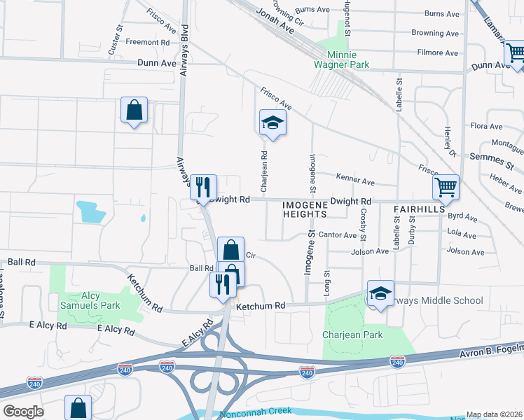 map of restaurants, bars, coffee shops, grocery stores, and more near 2385 Dwight Road in Memphis