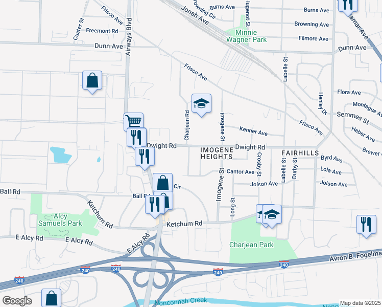 map of restaurants, bars, coffee shops, grocery stores, and more near 2236 Charjean Road in Memphis