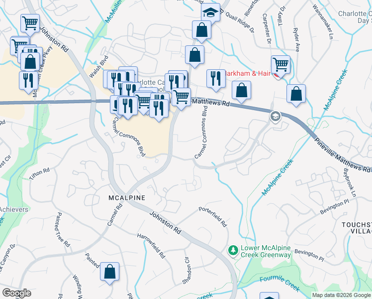 map of restaurants, bars, coffee shops, grocery stores, and more near in Charlotte