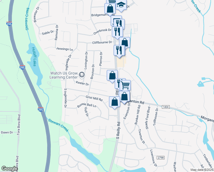 map of restaurants, bars, coffee shops, grocery stores, and more near 6503 Tampico Court in Fayetteville