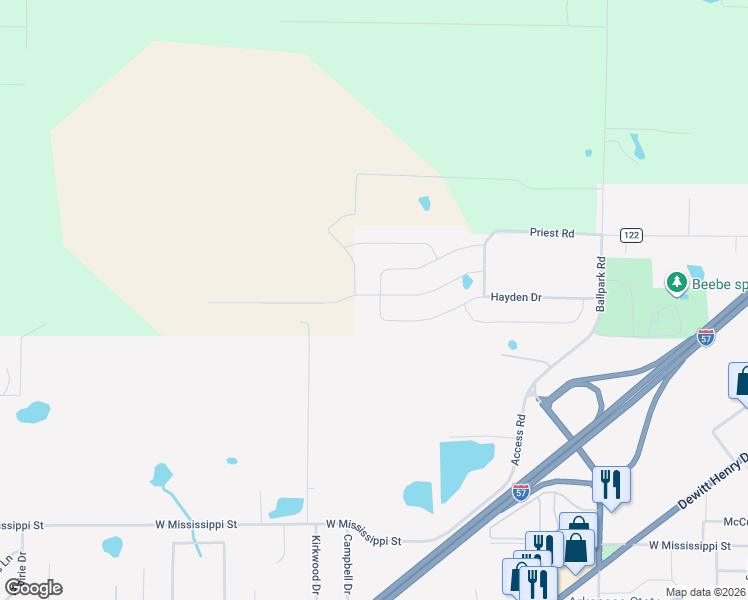 map of restaurants, bars, coffee shops, grocery stores, and more near 165 Hayden Drive in Beebe
