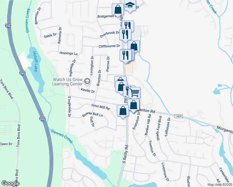 map of restaurants, bars, coffee shops, grocery stores, and more near 6501 Tampico Court in Fayetteville