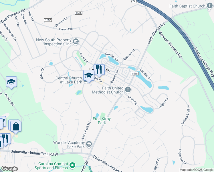map of restaurants, bars, coffee shops, grocery stores, and more near 6105 Creft Circle in Indian Trail