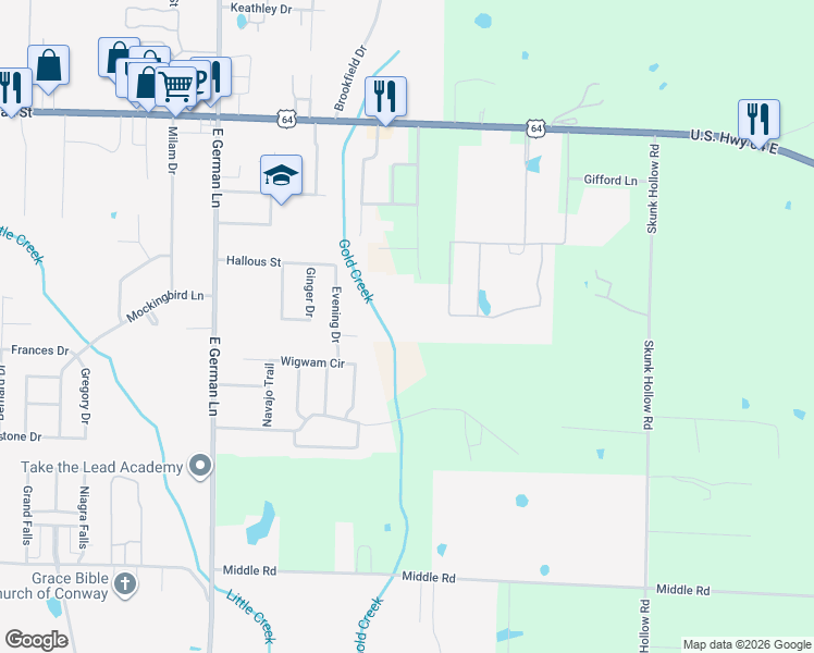 map of restaurants, bars, coffee shops, grocery stores, and more near 32 Hazelwood Road in Conway