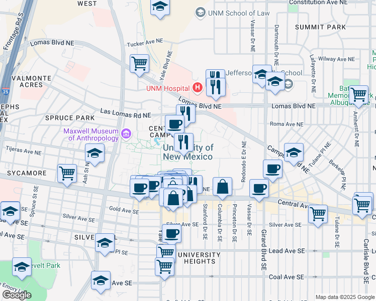map of restaurants, bars, coffee shops, grocery stores, and more near in Albuquerque