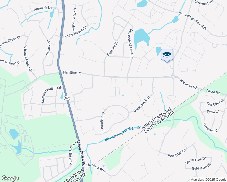 map of restaurants, bars, coffee shops, grocery stores, and more near 12701 Hamilton Road in Charlotte