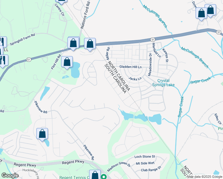 map of restaurants, bars, coffee shops, grocery stores, and more near 8859 Gladden Hill Lane in Fort Mill