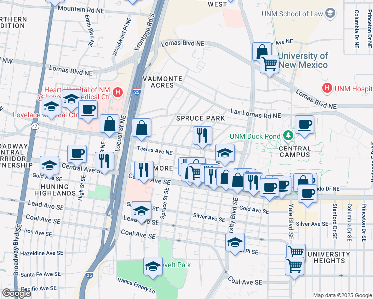 map of restaurants, bars, coffee shops, grocery stores, and more near 1320 Doctor Martin Luther King Junior Avenue Northeast in Albuquerque