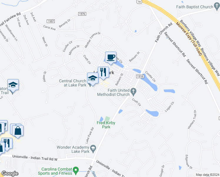 map of restaurants, bars, coffee shops, grocery stores, and more near 6111 Creft Circle in Indian Trail