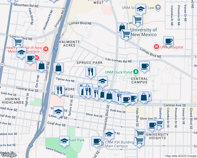 map of restaurants, bars, coffee shops, grocery stores, and more near 411 Maple Street Northeast in Albuquerque
