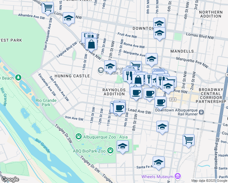 map of restaurants, bars, coffee shops, grocery stores, and more near in Albuquerque