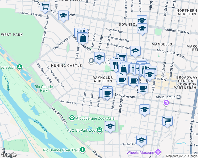map of restaurants, bars, coffee shops, grocery stores, and more near in Albuquerque