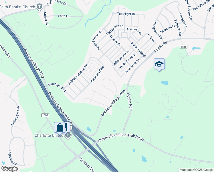 map of restaurants, bars, coffee shops, grocery stores, and more near 5902 Poplin Road in Indian Trail