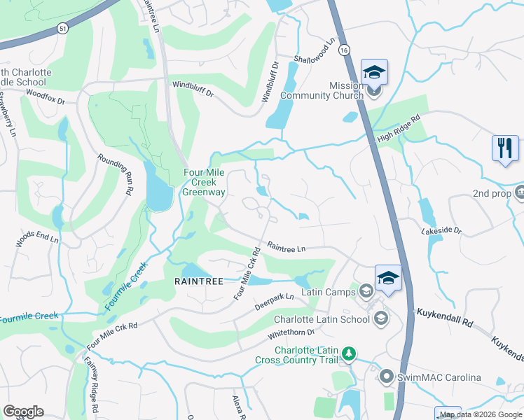 map of restaurants, bars, coffee shops, grocery stores, and more near 9125 Arbourgate Meadows Lane in Charlotte