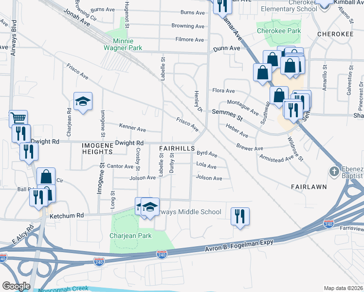map of restaurants, bars, coffee shops, grocery stores, and more near 2690 Dwight Road in Memphis