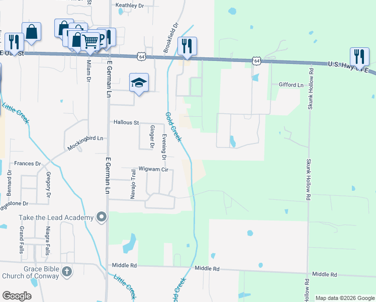 map of restaurants, bars, coffee shops, grocery stores, and more near 32 Hazelwood Road in Conway
