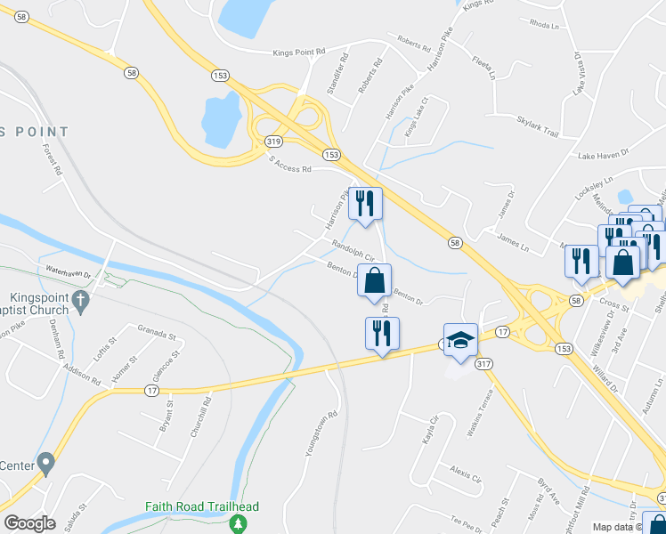 map of restaurants, bars, coffee shops, grocery stores, and more near 4204 Benton Avenue in Chattanooga