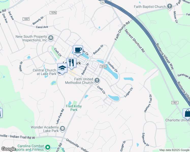 map of restaurants, bars, coffee shops, grocery stores, and more near 3730 Society Court in Indian Trail