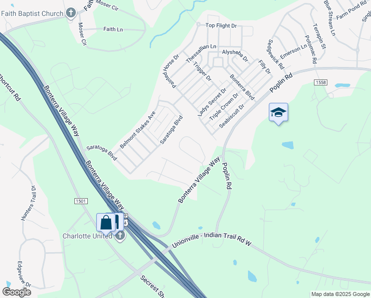 map of restaurants, bars, coffee shops, grocery stores, and more near 5902 Poplin Road in Indian Trail