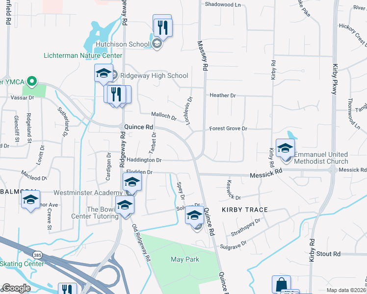 map of restaurants, bars, coffee shops, grocery stores, and more near 6219 Forest Grove Drive in Memphis
