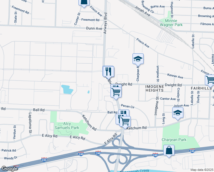 map of restaurants, bars, coffee shops, grocery stores, and more near 2227 Airways Boulevard in Memphis