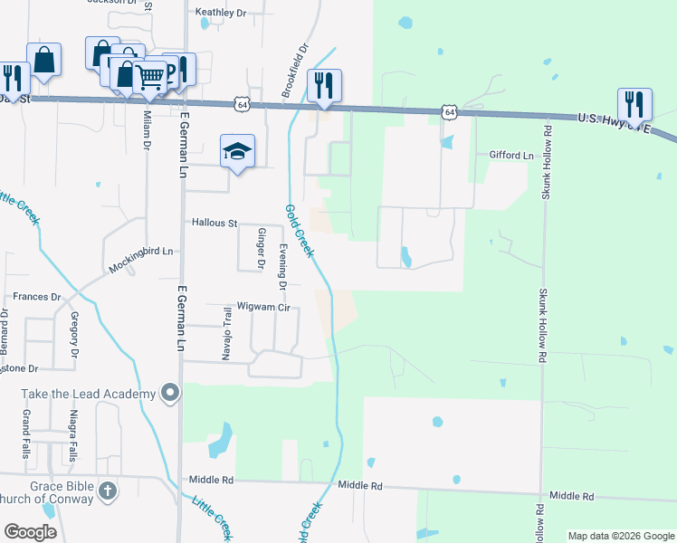 map of restaurants, bars, coffee shops, grocery stores, and more near 32 Hazelwood Road in Conway