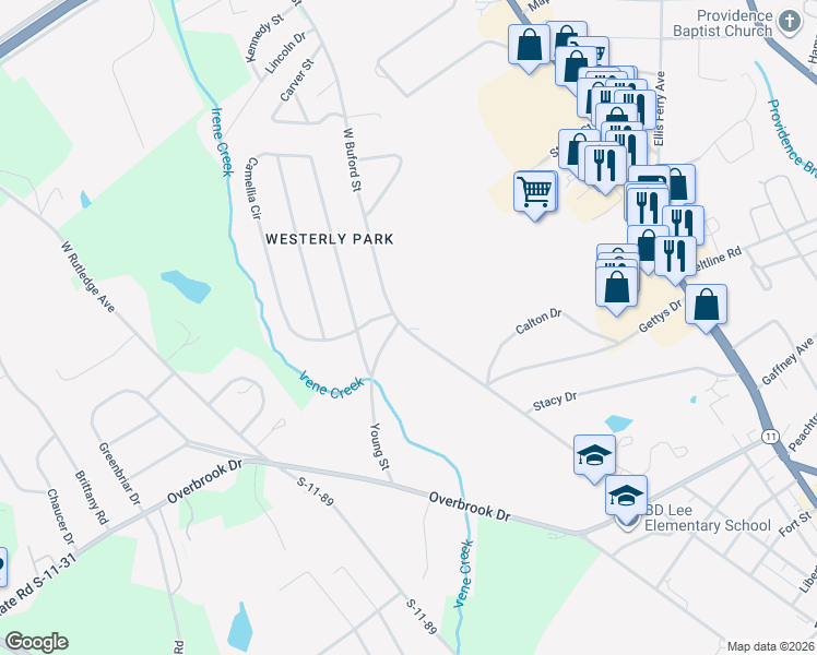 map of restaurants, bars, coffee shops, grocery stores, and more near 1522 West Buford Street in Gaffney