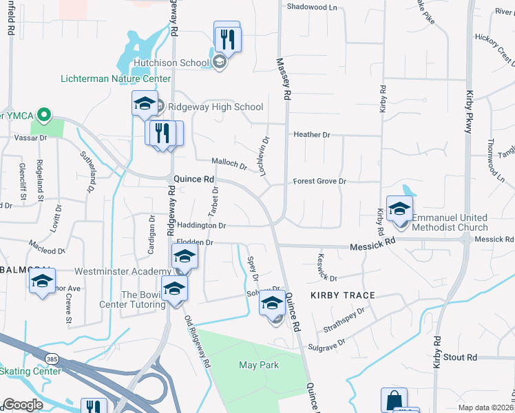 map of restaurants, bars, coffee shops, grocery stores, and more near 6219 Forest Grove Drive in Memphis