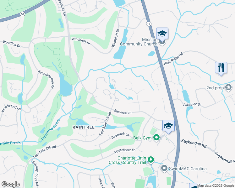 map of restaurants, bars, coffee shops, grocery stores, and more near 9125 Arbourgate Meadows Lane in Charlotte