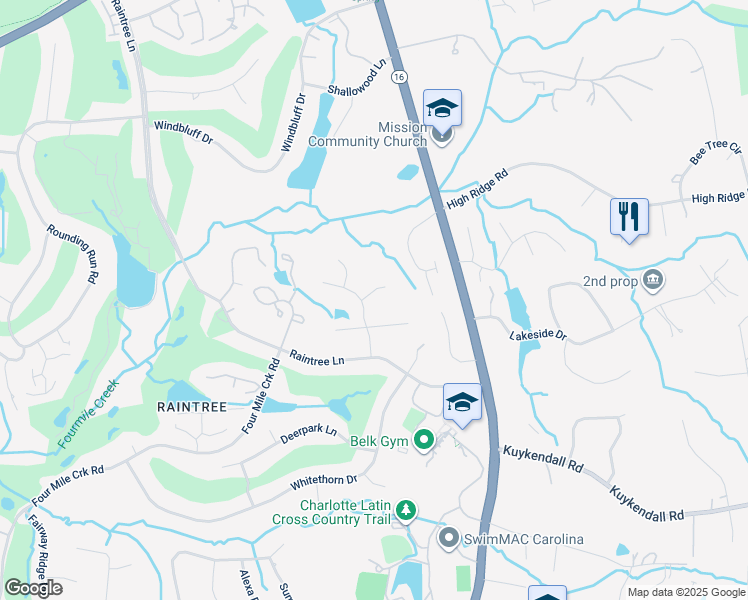 map of restaurants, bars, coffee shops, grocery stores, and more near 9304 Percy Court in Charlotte