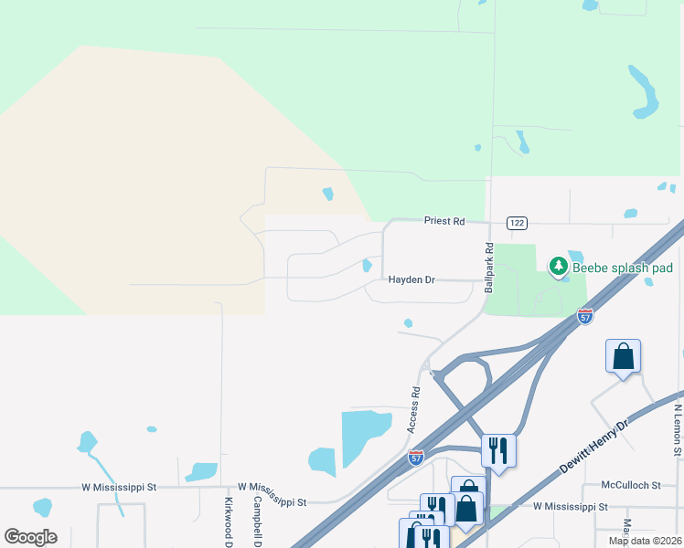 map of restaurants, bars, coffee shops, grocery stores, and more near in Beebe