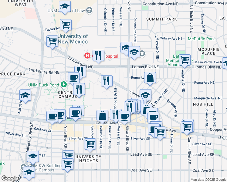 map of restaurants, bars, coffee shops, grocery stores, and more near 420 Redondo East Drive Northeast in Albuquerque
