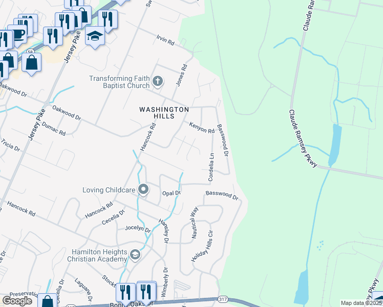 map of restaurants, bars, coffee shops, grocery stores, and more near 4708 Ranger Lane in Chattanooga