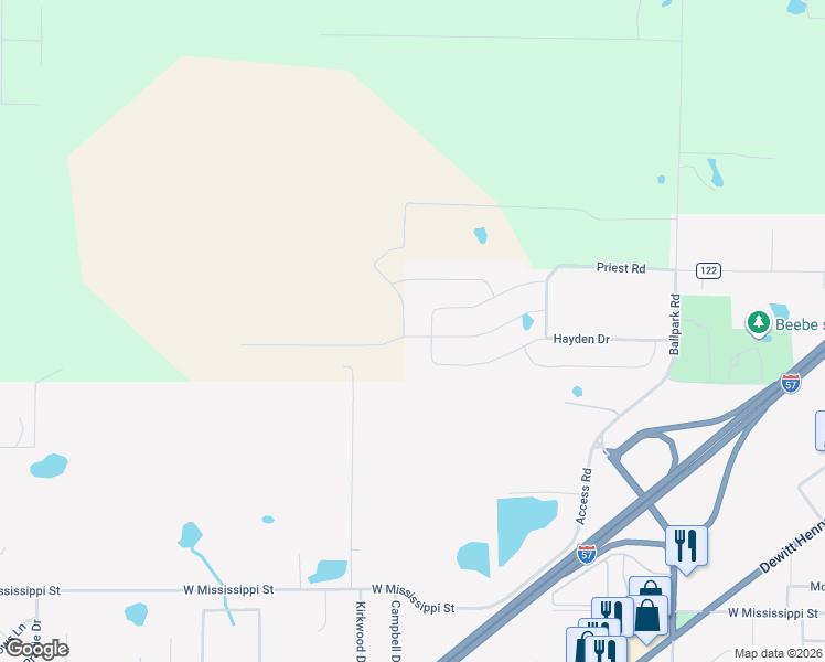 map of restaurants, bars, coffee shops, grocery stores, and more near 165 Hayden Drive in Beebe