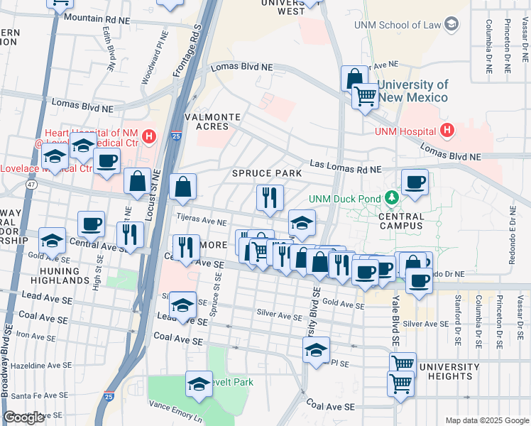 map of restaurants, bars, coffee shops, grocery stores, and more near 1409 Doctor Martin Luther King Junior Avenue Northeast in Albuquerque