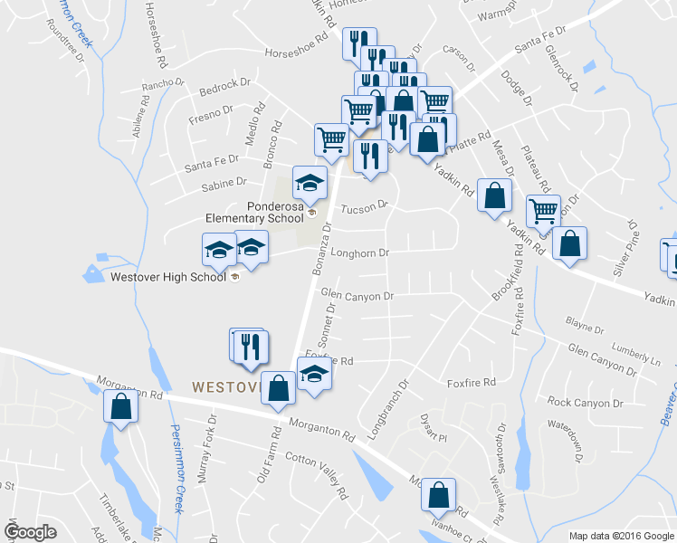 map of restaurants, bars, coffee shops, grocery stores, and more near 5309 Sonnet Court in Fayetteville