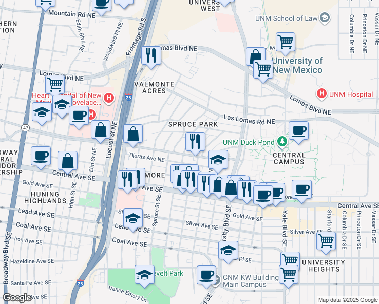 map of restaurants, bars, coffee shops, grocery stores, and more near 1405 Doctor Martin Luther King Junior Avenue Northeast in Albuquerque