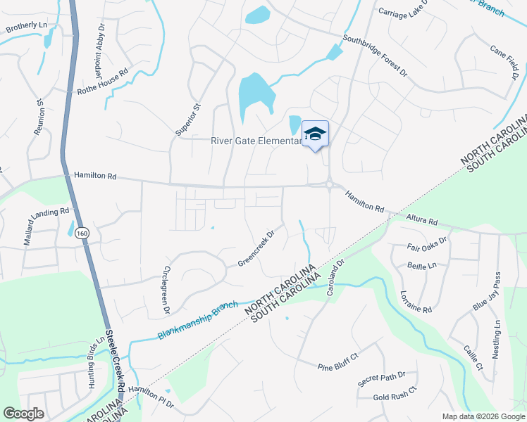 map of restaurants, bars, coffee shops, grocery stores, and more near 12501 Hamilton Road in Charlotte