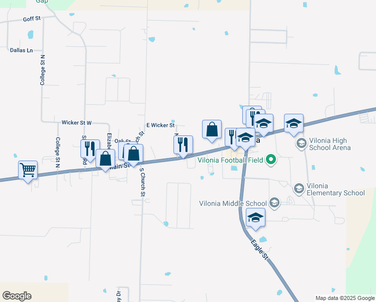 map of restaurants, bars, coffee shops, grocery stores, and more near 1123 Main Street in Vilonia