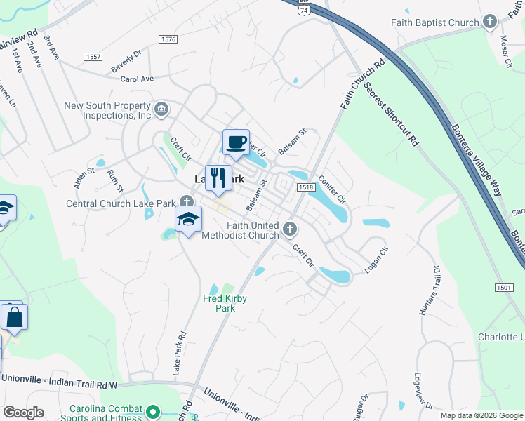 map of restaurants, bars, coffee shops, grocery stores, and more near 6914 Margaret Court in Indian Trail