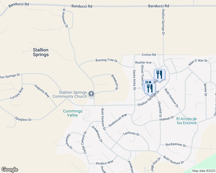 map of restaurants, bars, coffee shops, grocery stores, and more near 28181 Braeburn Drive in Tehachapi