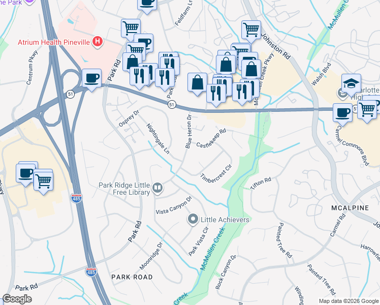 map of restaurants, bars, coffee shops, grocery stores, and more near in Charlotte