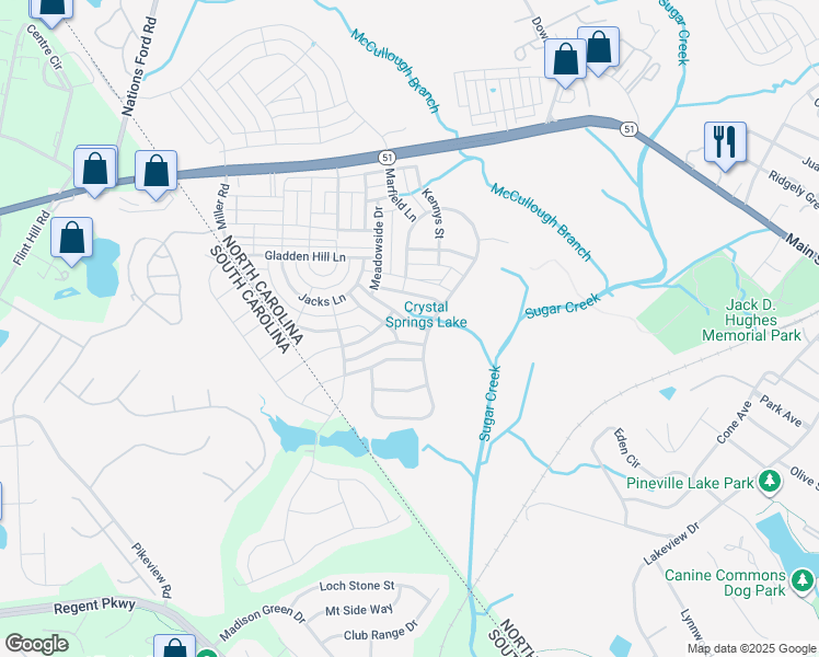 map of restaurants, bars, coffee shops, grocery stores, and more near in Pineville