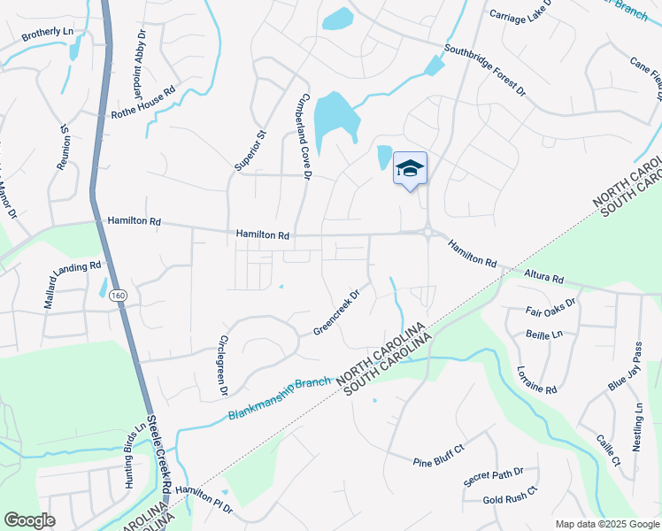 map of restaurants, bars, coffee shops, grocery stores, and more near 12501 Hamilton Road in Charlotte