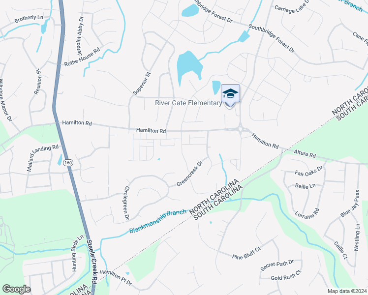 map of restaurants, bars, coffee shops, grocery stores, and more near 12501 Hamilton Road in Charlotte