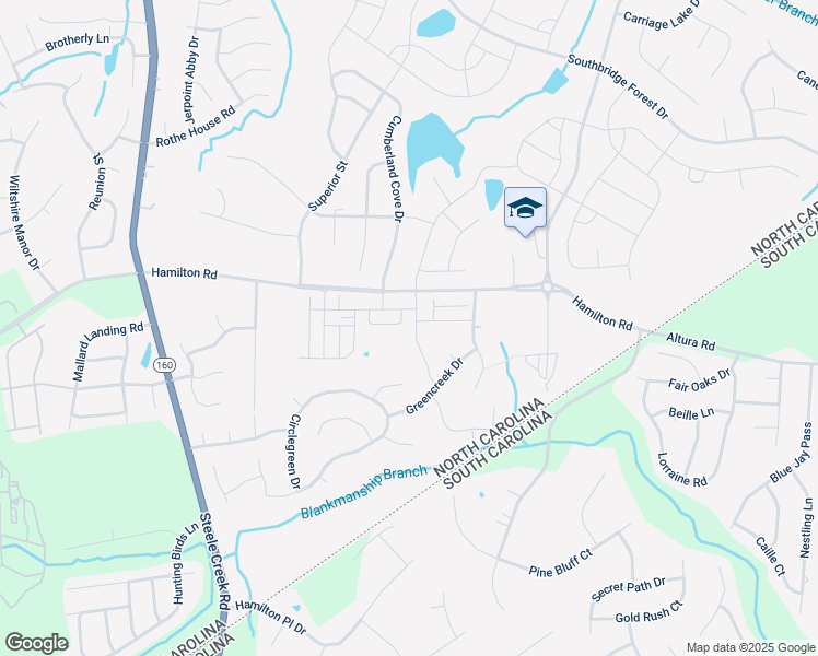 map of restaurants, bars, coffee shops, grocery stores, and more near 12501 Hamilton Road in Charlotte