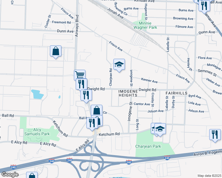 map of restaurants, bars, coffee shops, grocery stores, and more near 2322 Dwight Road in Memphis