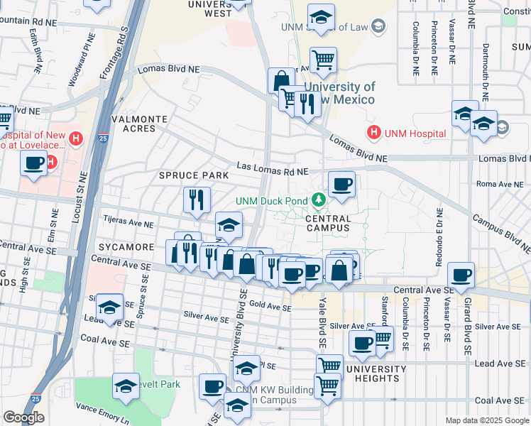 map of restaurants, bars, coffee shops, grocery stores, and more near 420 Redondo W Dr NE in Albuquerque